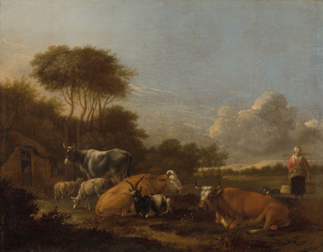 Landschap met vee door Albert Jansz Klomp