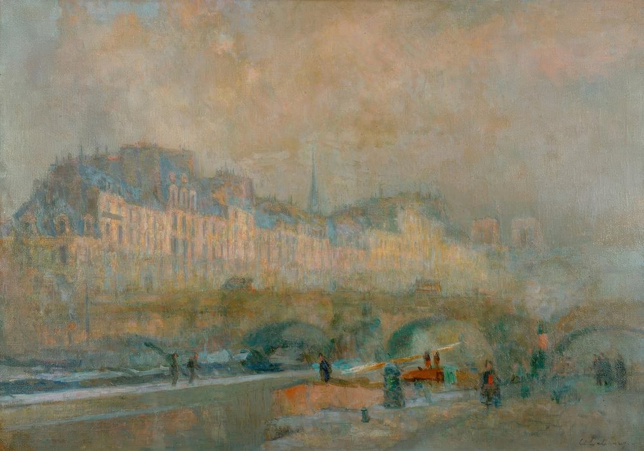 Parijs, de sluis van de Monnaie; Winterzon, of Uitzicht op de Po door Albert Lebourg