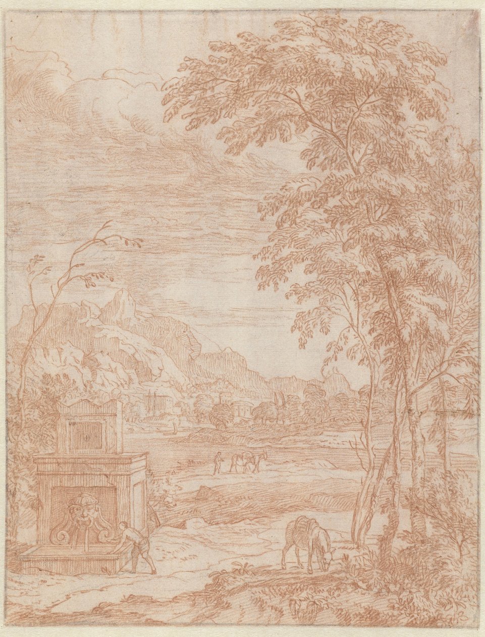 Italiaans landschap met een fontein door Albert Meyering