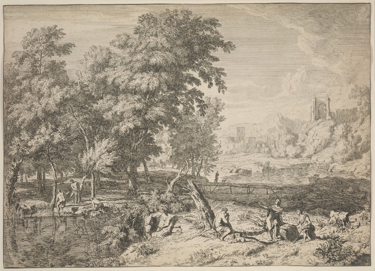 Landschap met baders door Albert Meyering