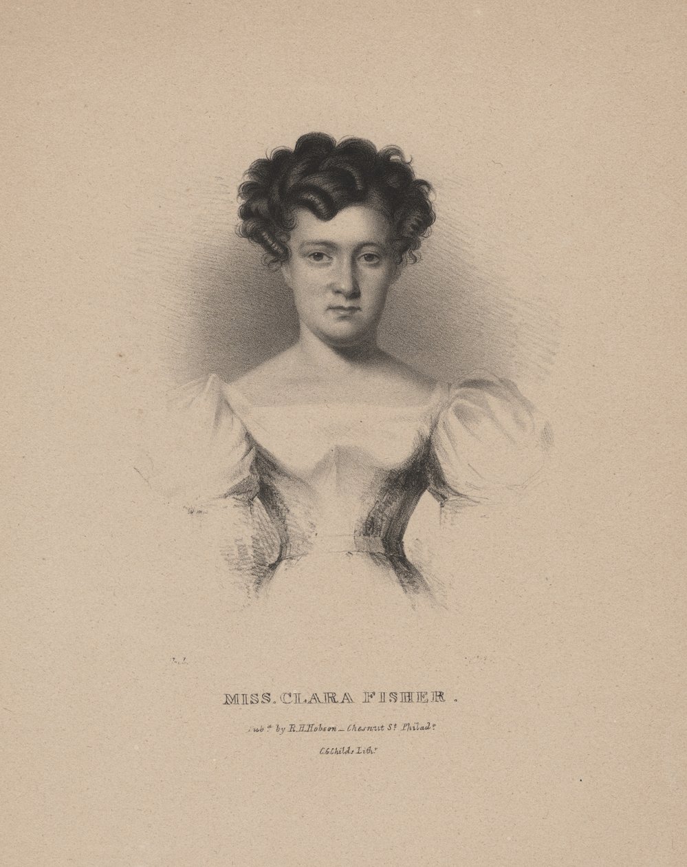 Miss Clara Fisher, litho door C.G. Childs, 1830 door Albert Newsam