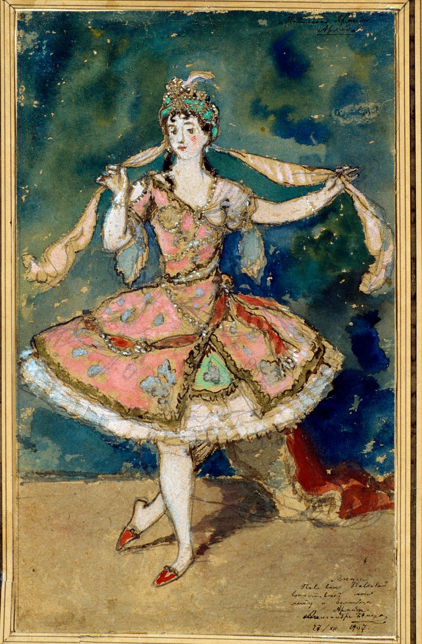Voorbereidend kostuum voor "Het paviljoen van Armide", ballet van Nikolai (Nicolas) Tcherepnine (1873-1945) - Werk van Alexander Nikolayevich Benois (1870-1960) door Albert Nikolayevich Benois