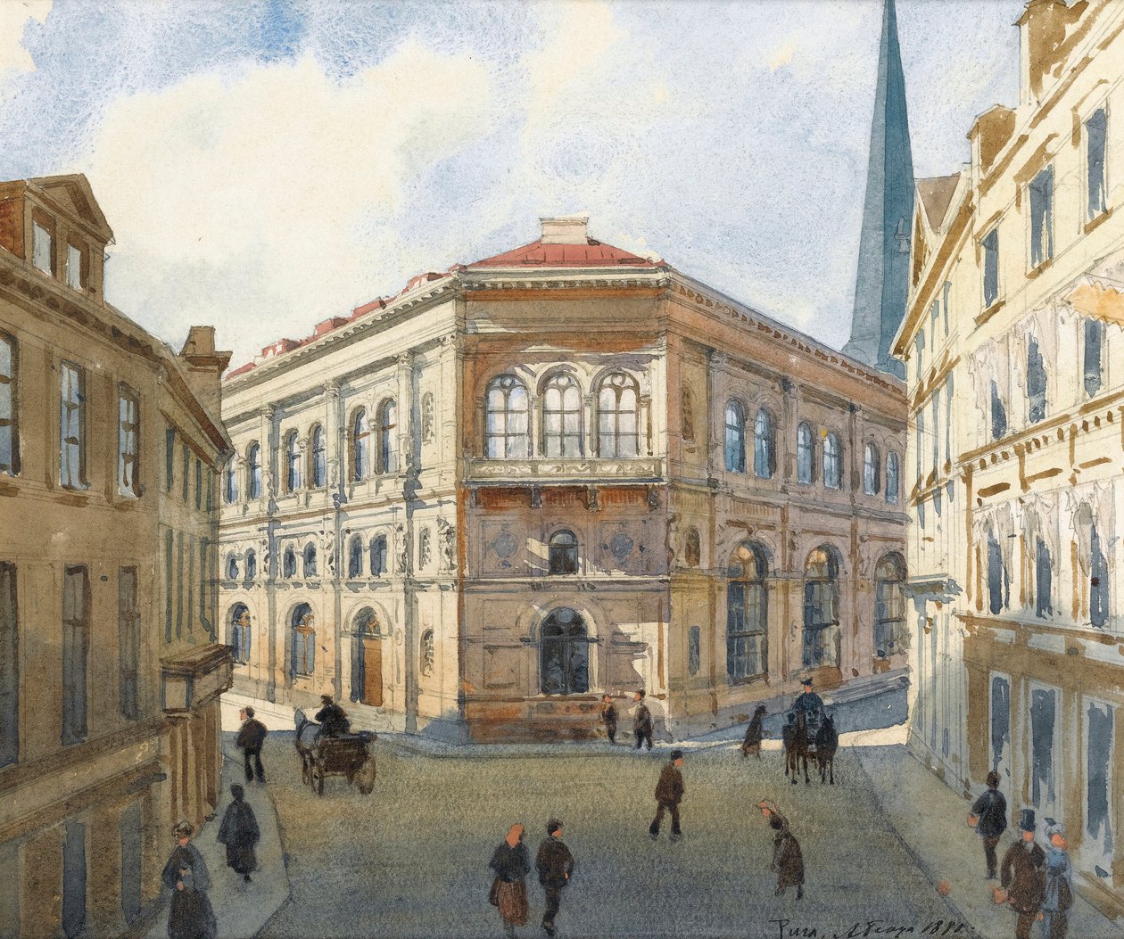 Portret van de beurs van Riga in Letland. Aquarel door Albert Benois (1852-1936) - 1880 door Albert Nikolaevich Benois