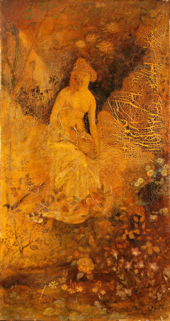Paneel voor een scherm: Vrouw met een hert door Albert Pinkham Ryder
