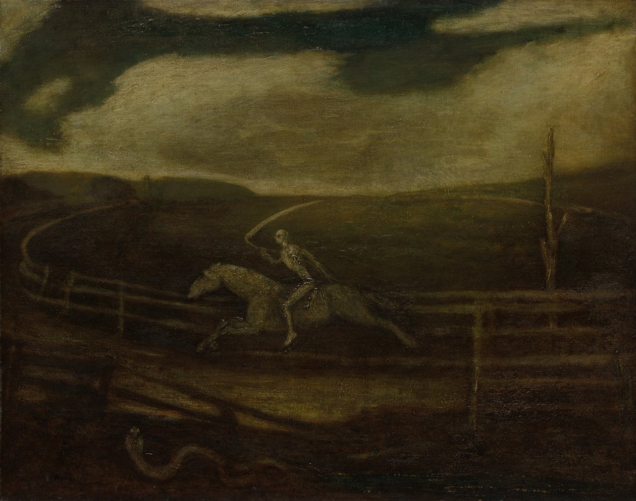 De renbaan Dood op een bleek paard, ca. 1896-1908 door Albert Pinkham Ryder
