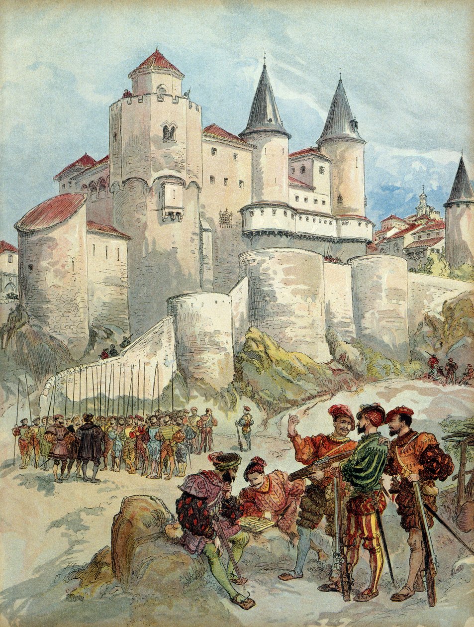 Een gevangene, Frans I (1494-1547) opgesloten in een toren van het Alcazar in Madrid (Spanje) tot 1526 door Albert Robida
