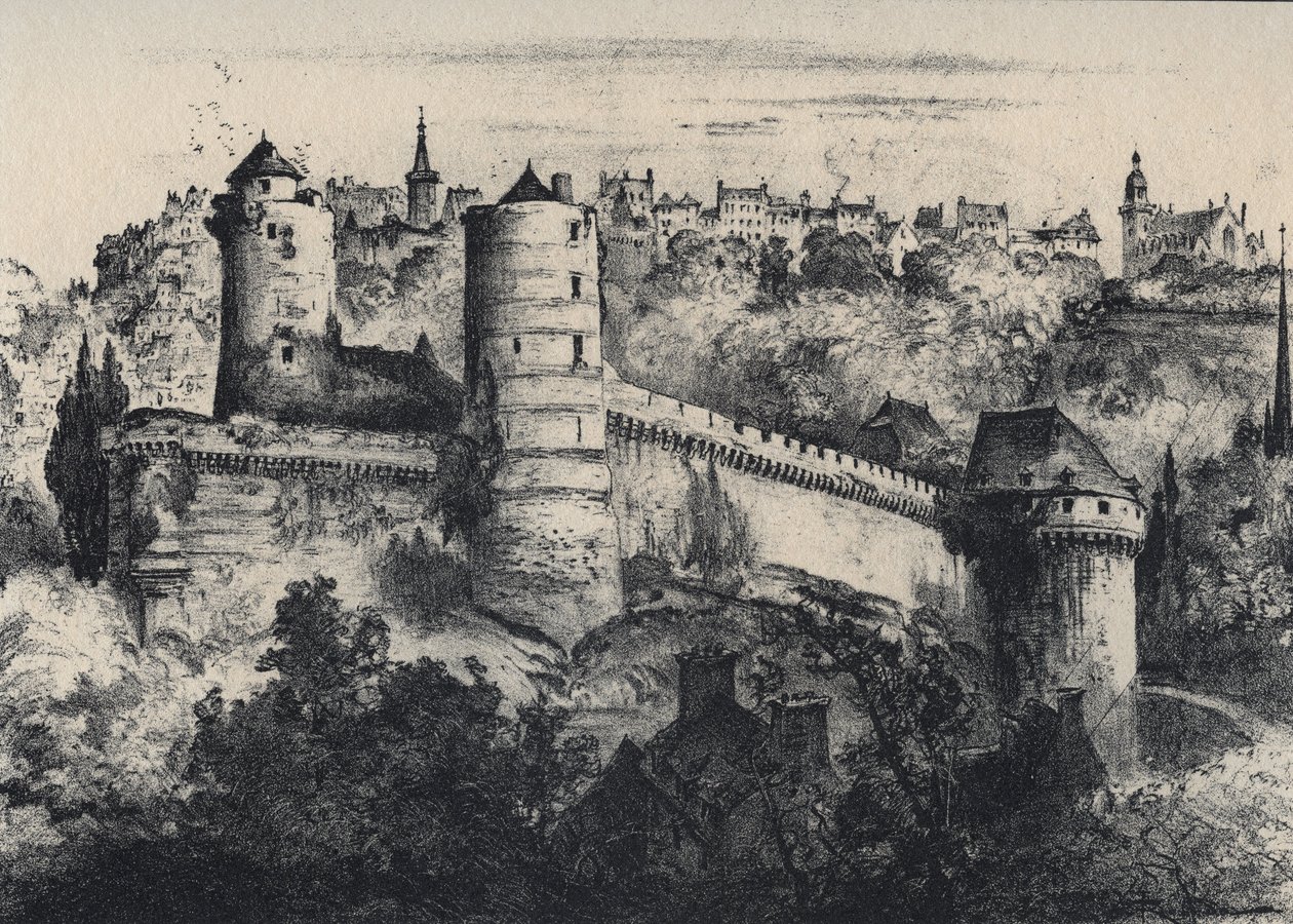 Kasteel van Fougeres - kasteel fort in het departement Ille-et-Vilaine. Oud Frankrijk - Bretagne - tekst, tekeningen en lithografieën, door Albert Robida (1848-1926) ongedateerd eind 19e eeuw door Albert Robida