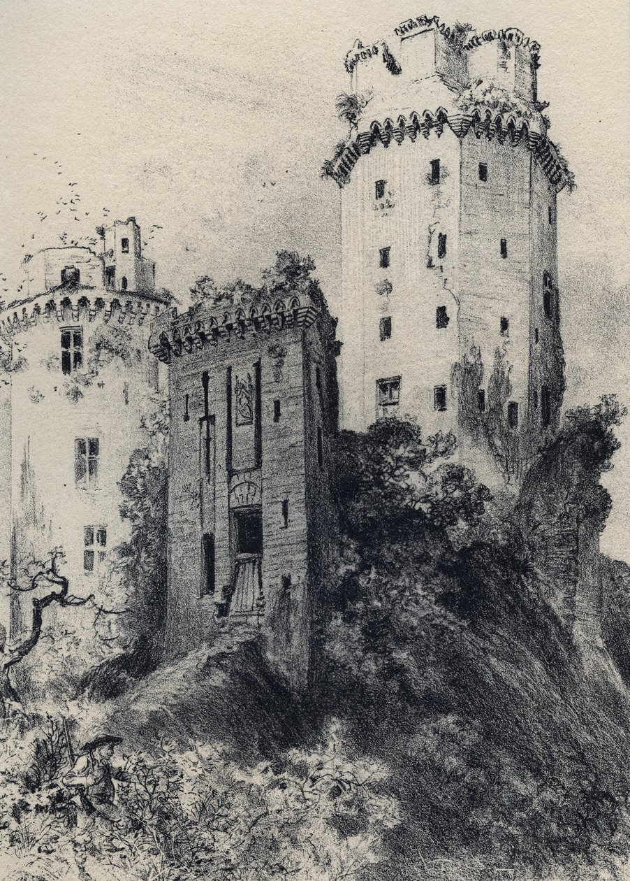 Fort Largoet (torens van Elven) - Oud Frankrijk - Bretagne - tekst, tekeningen en lithografieën, door Albert Robida (1848-1926) ongedateerd eind 19e eeuw door Albert Robida