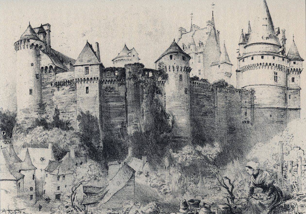 La Chateau fort de Vitre en Ille-et-Vilaine - La vieille France - La Bretagne - tekst, tekeningen en lithografieën, door Albert Robida (1848-1926) ongedateerd eind 19e eeuw door Albert Robida
