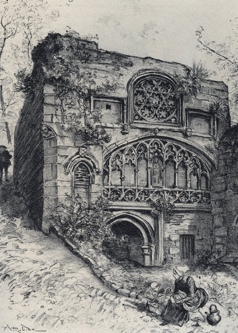 De fontein van de karmelieten in Morlaix - La vieille France - La Bretagne - tekst, tekeningen en lithografieën door Albert Robida zonder datum eind 19e eeuw door Albert Robida