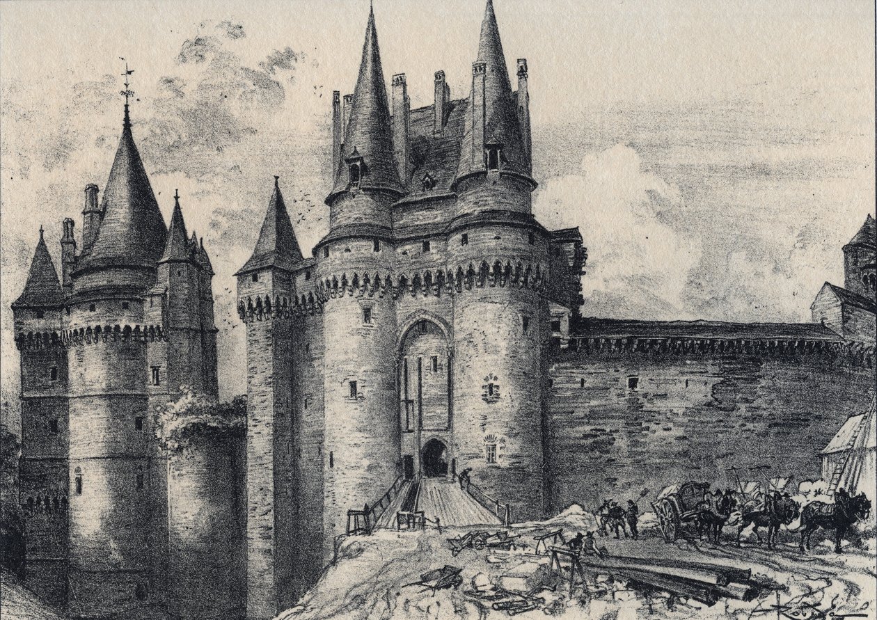 Le Chatelet in Vitre in Ille-et-Vilaine - La vieille France - La Bretagne - tekst, tekeningen en lithografieën, door Albert Robida (1848-1926) ongedateerd eind 19e eeuw door Albert Robida