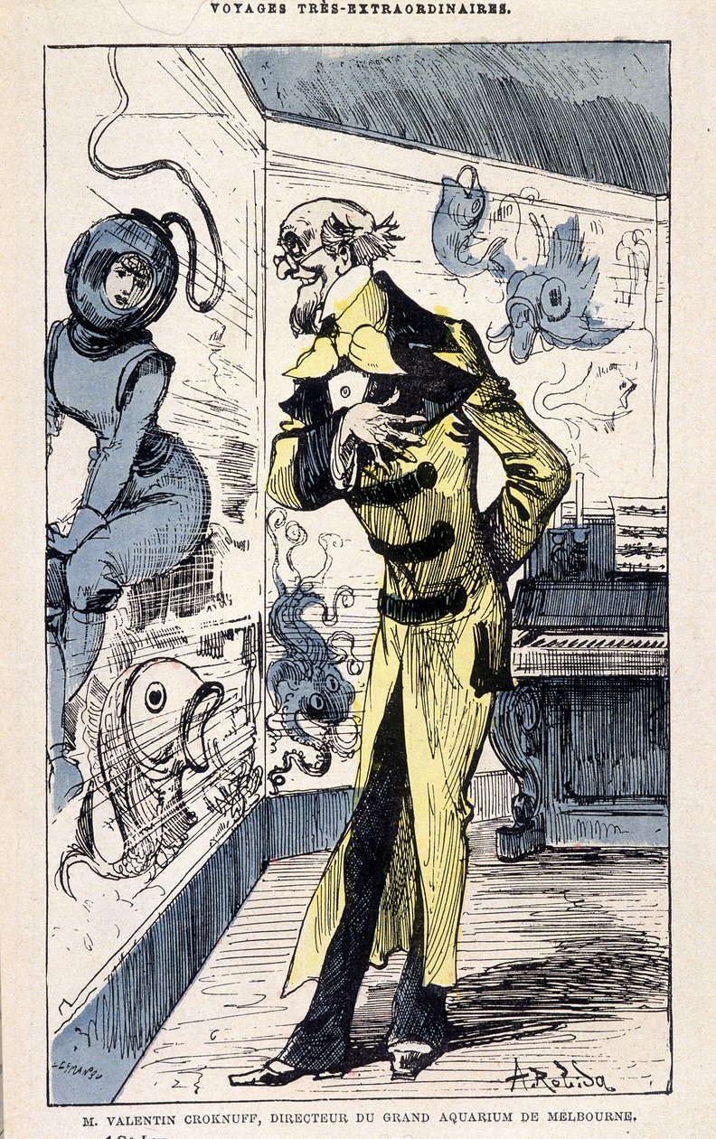 Mr. Valentin Croknuff, directeur van het grote aquarium van Melbourne, parodie op Jules Verne, 