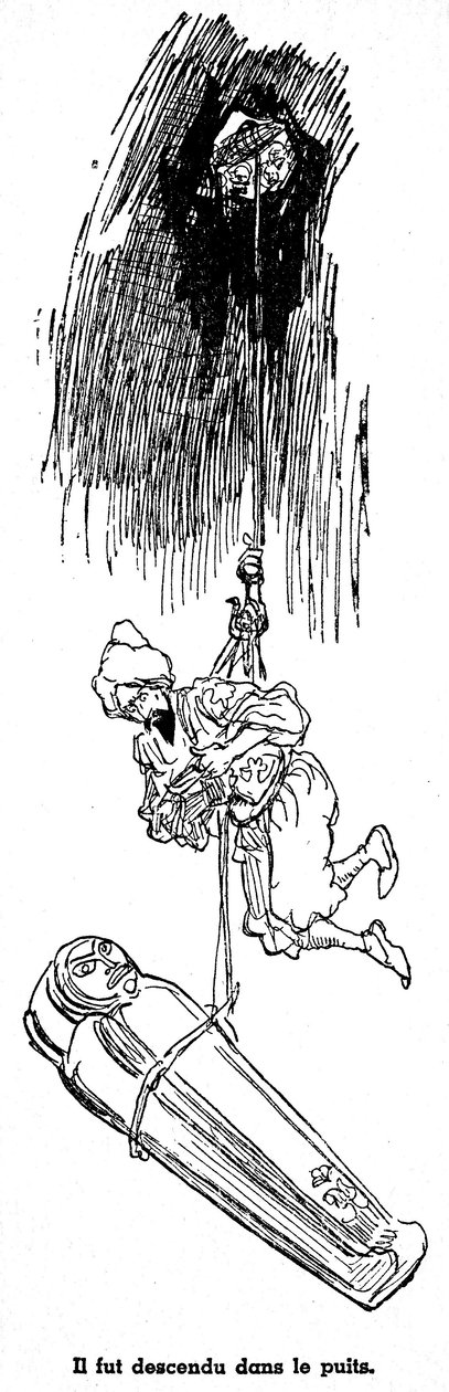 Sindbad de zeeman - verhaal van de duizend-en-een-nachten - illustratie van een boek uit 1948 (Fortin editie, collectie Wonderlijke Beelden van de Kindertijd) die zijn avonturen vertelt - illustratie door Albert Robida - Vierde reis: Si door Albert Robida
