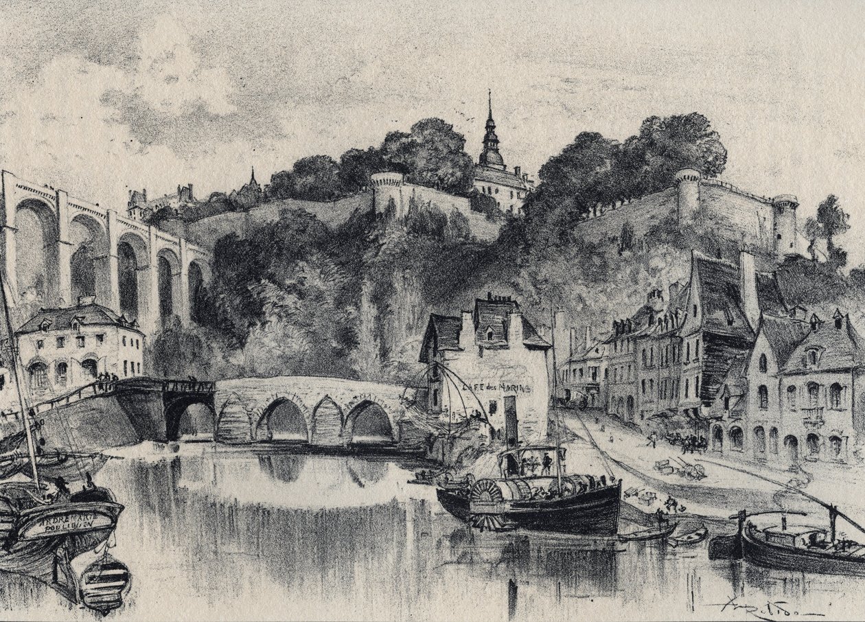 De stad Dinan - Oud Frankrijk - Bretagne - tekst, tekeningen en lithografieën door Albert Robida zonder datum eind 19e eeuw door Albert Robida