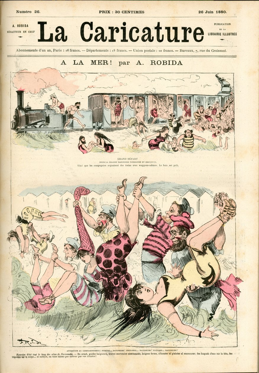 Naar de zee! 1880 (gravure) door Albert Robida