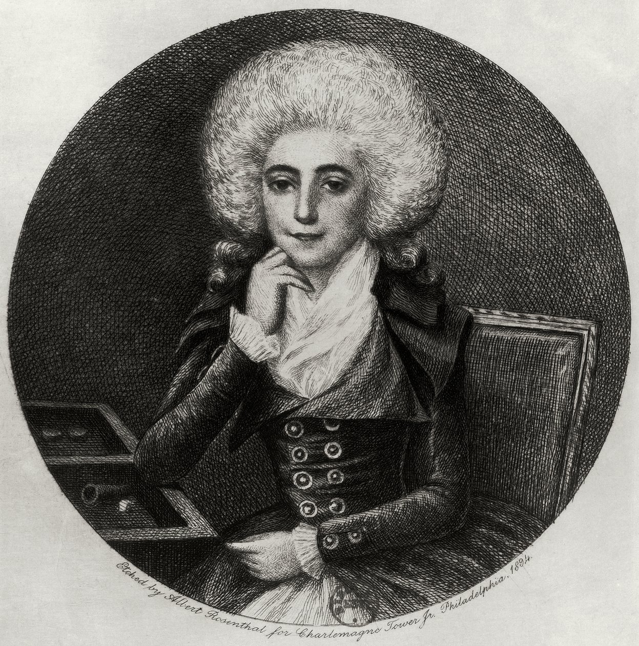 Portret van Marie-Madeleine Pioche de La Vergne (gravure) door Albert Rosenthal