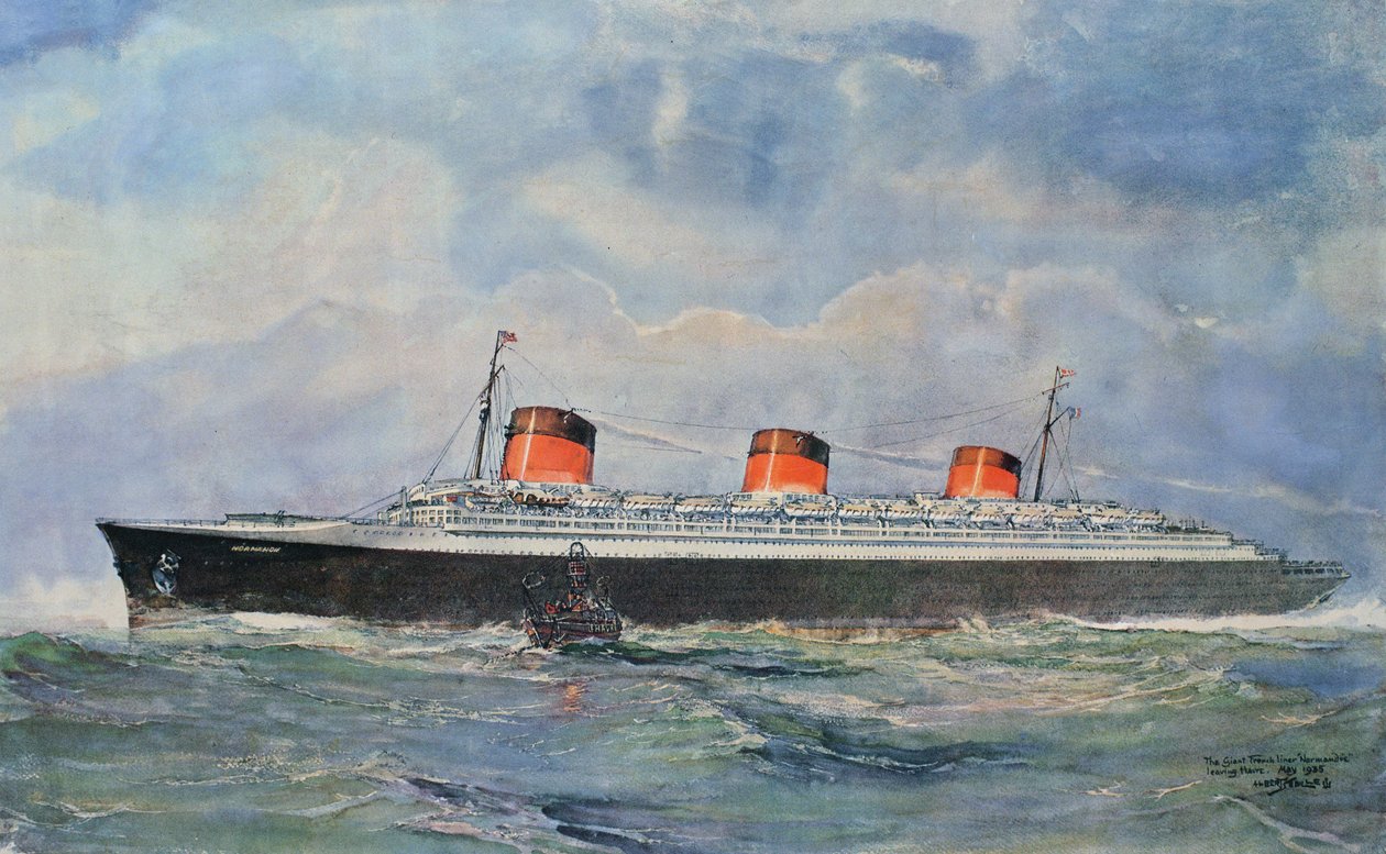 Maiden Voyage van de SS Normandie vanuit Le Havre, 29 mei door Albert Sébille