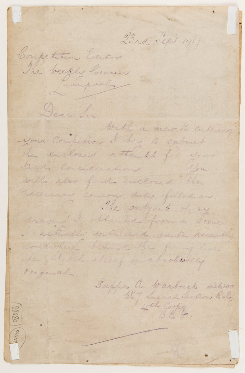 Brief aan de wedstrijdredacteur, 23 september 1917 door Albert Warbrick