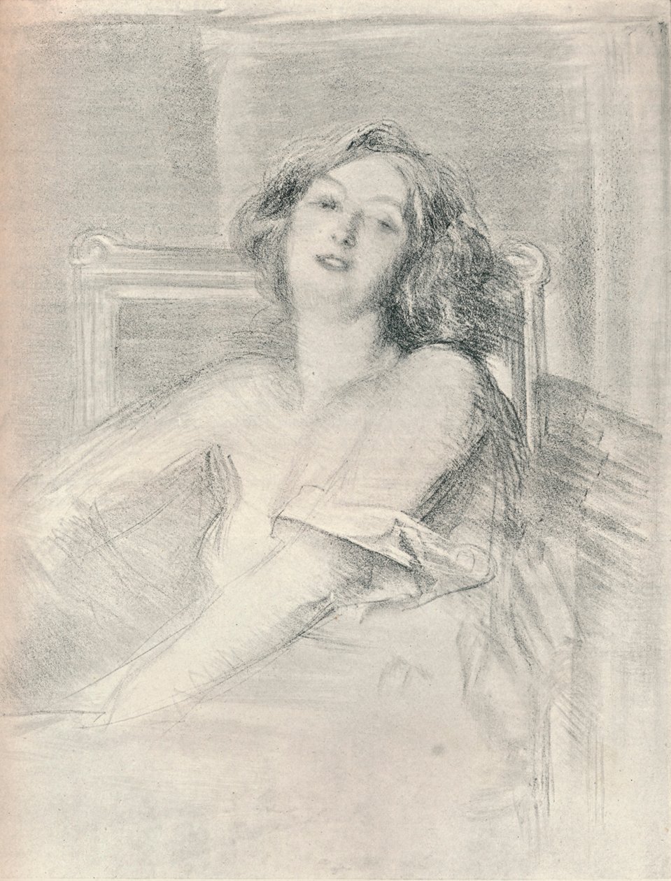 Lithografisch portret van een vrouw, ca. 1905 door Albert de Belleroche