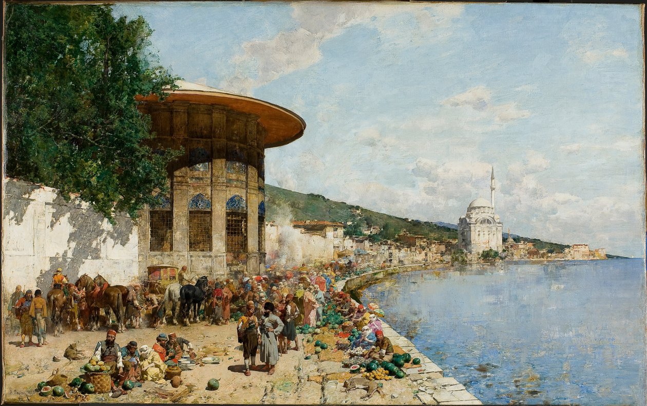 Marktdag in Constantinopel door Alberto Pasini