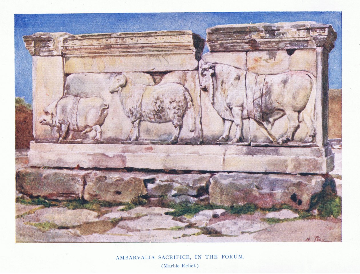 Ambarvalia-offer in het Forum (marmeren reliëf), uit Rome gepubliceerd door A & C Black Ltd, 1925 door Alberto Pisa