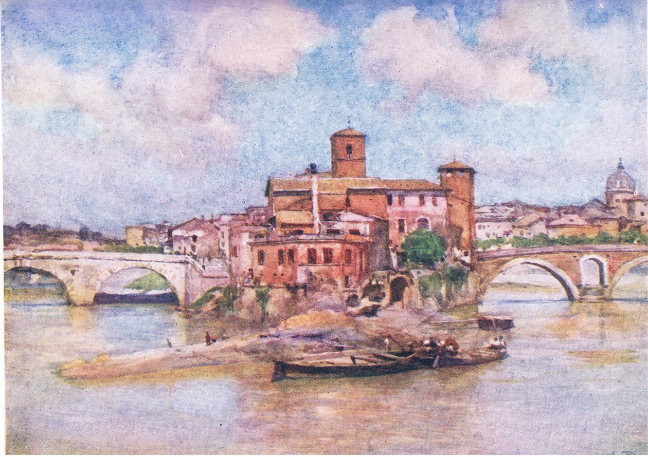 Eiland van de Tiber - Het Heilige Eiland, uit Rome gepubliceerd door A & C Black Ltd, 1925 door Alberto Pisa