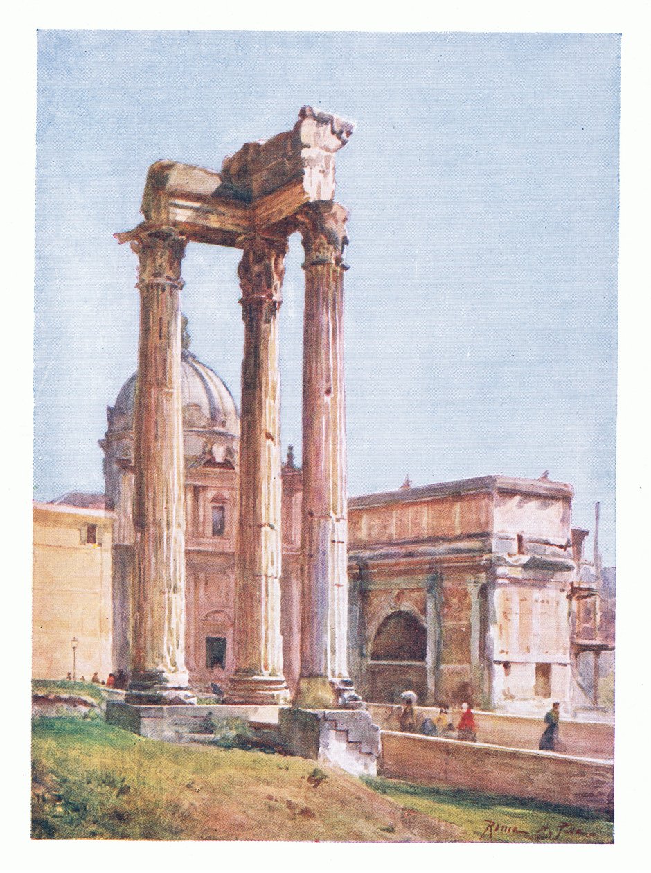 De Tempel van Vespasianus, vanaf de Portico van de Dii Consentes, uit Rome gepubliceerd door A & C Black Ltd, 1925 door Alberto Pisa