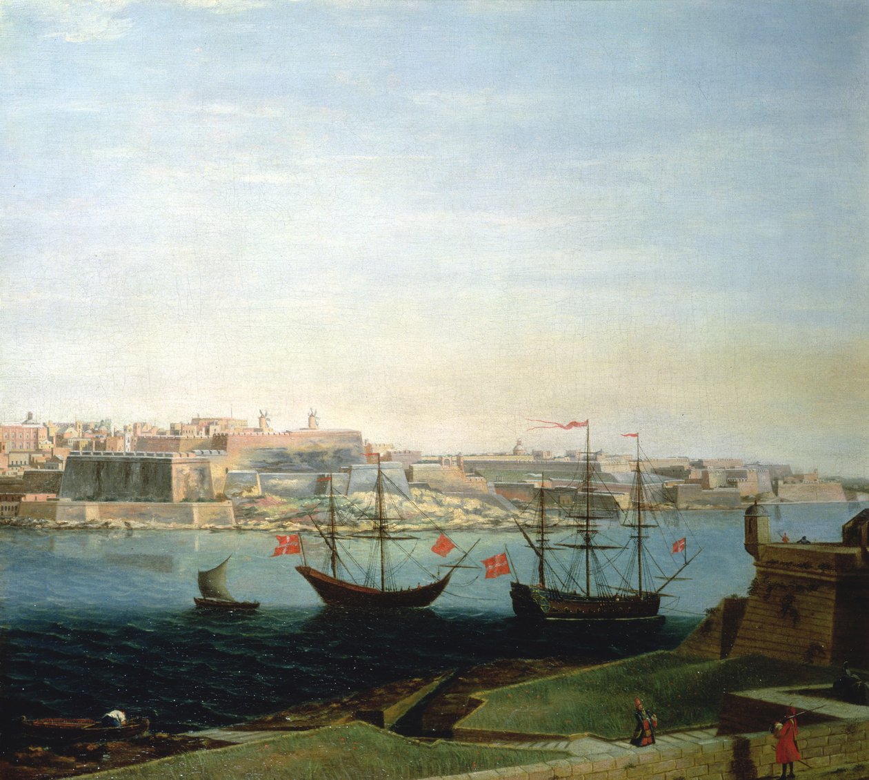 Een uitzicht op de stad en vestingwerken van Valetta door Alberto Pullicino