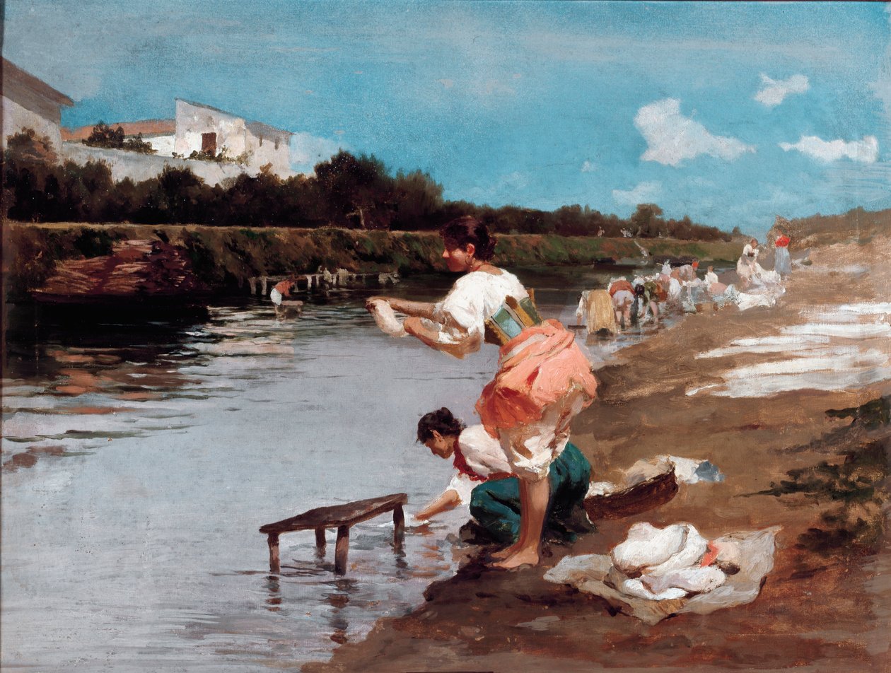 Wasvrouwen aan de rivier door Alberto Issel