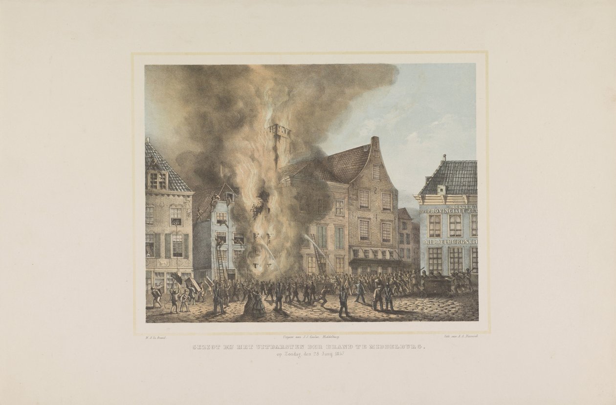 Gezicht bij het uitbarsten der brand te Middelburg, op Zondag, den 28 Junij 1857 door Albertus Anthonius Nunnink