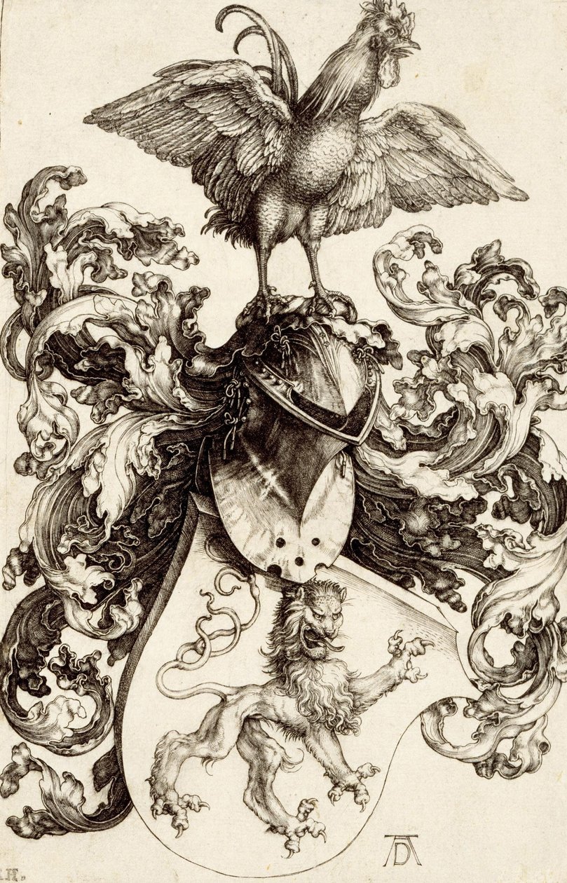 Wapen met een Leeuw en een Haan door Albrecht Dürer
