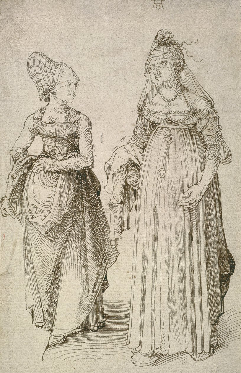 Dame in Venetiaanse kleding tegenover een Nürnberger huisvrouw door Albrecht Dürer