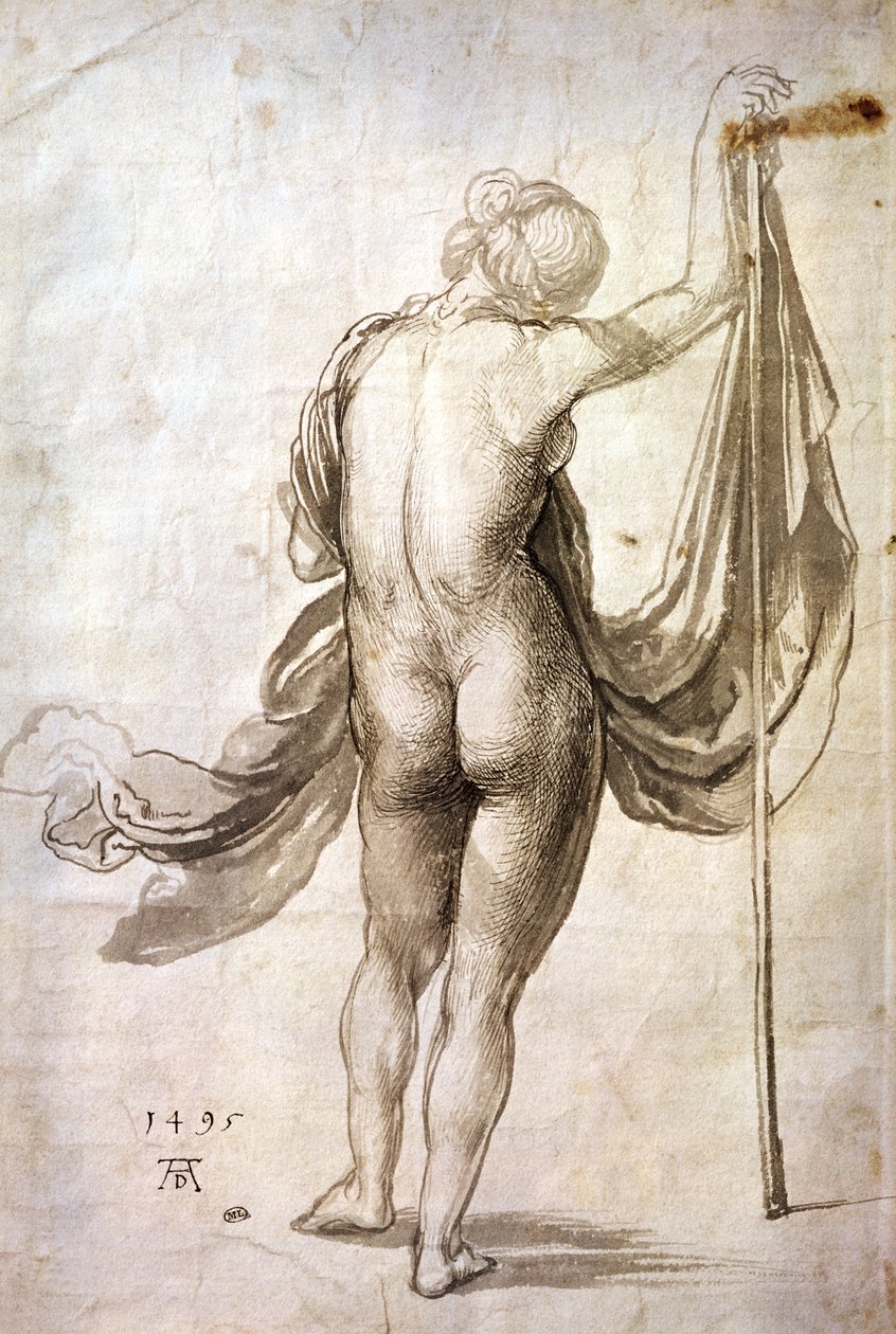 Naaktstudie of, naakte vrouw van achteren door Albrecht Dürer