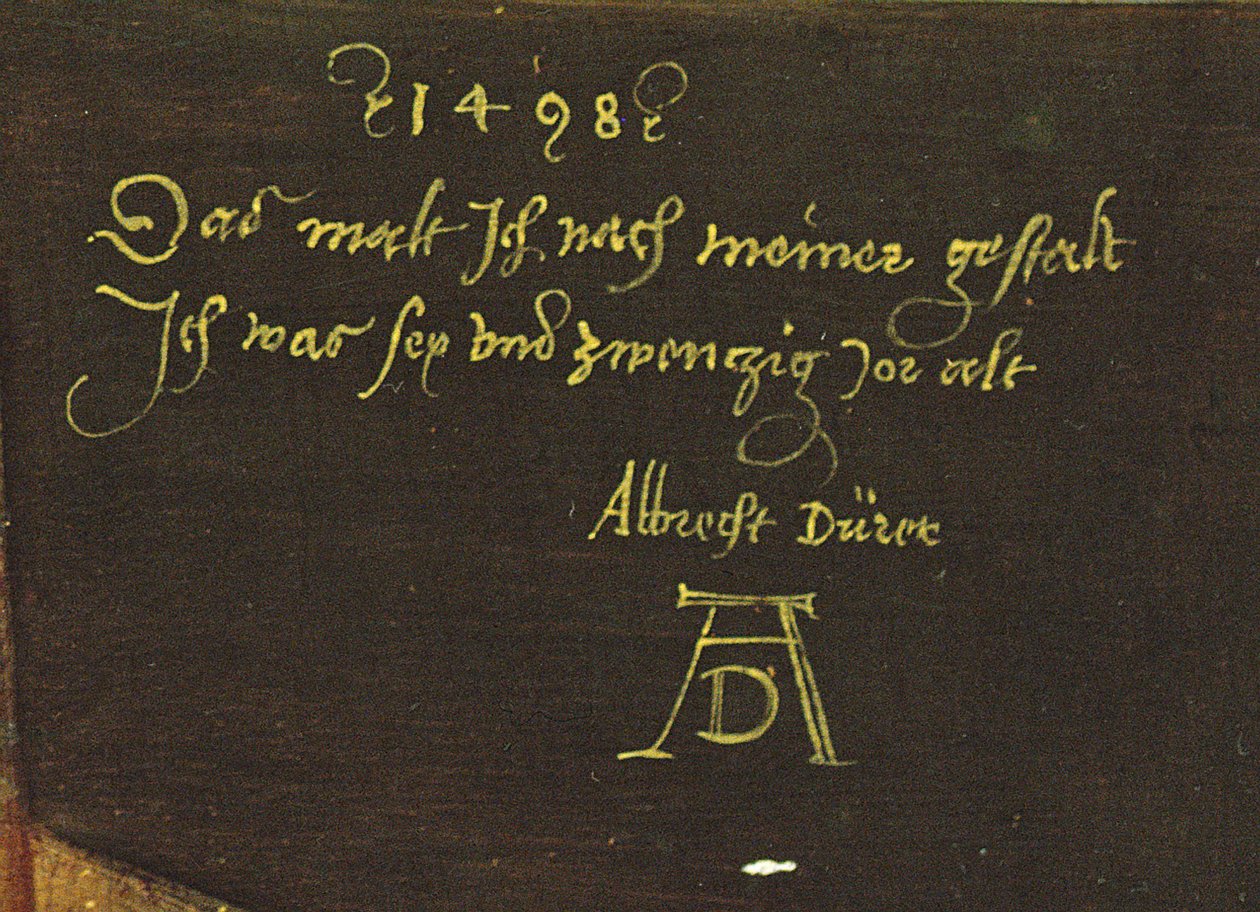 Zelfportret met handschoenen (detail) door Albrecht Dürer