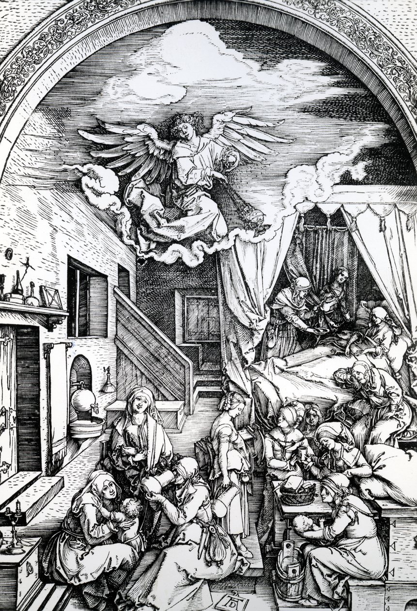 De geboorte van de Maagd, uit de Cyclus van het Leven van de Maagd, 1511 door Albrecht Dürer