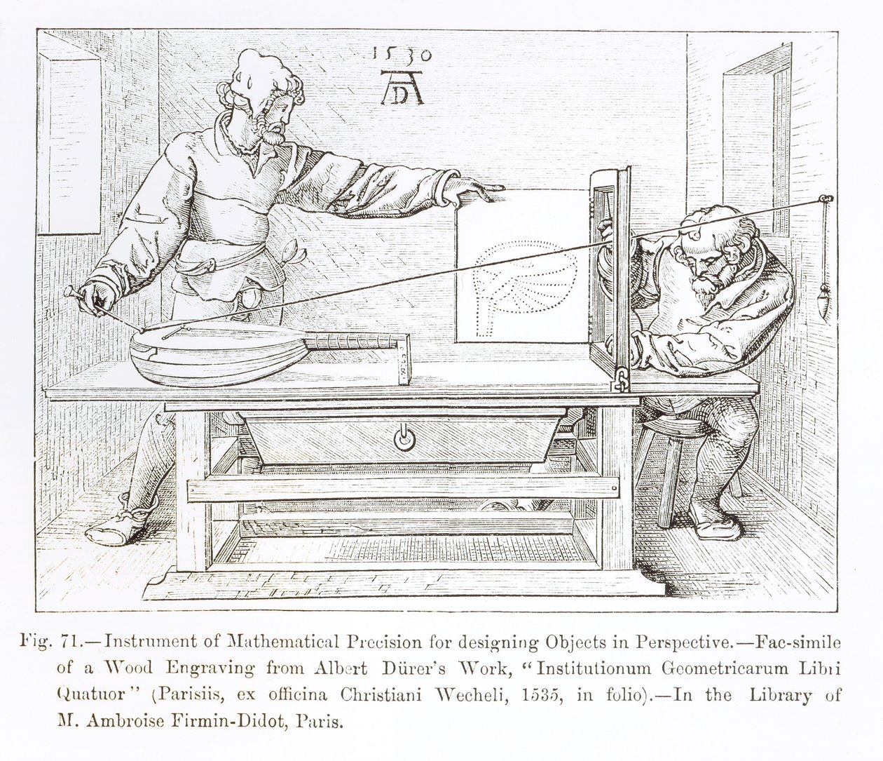 Instrument van wiskundige precisie voor het ontwerpen van objecten in perspectief, 1530 door Albrecht Dürer