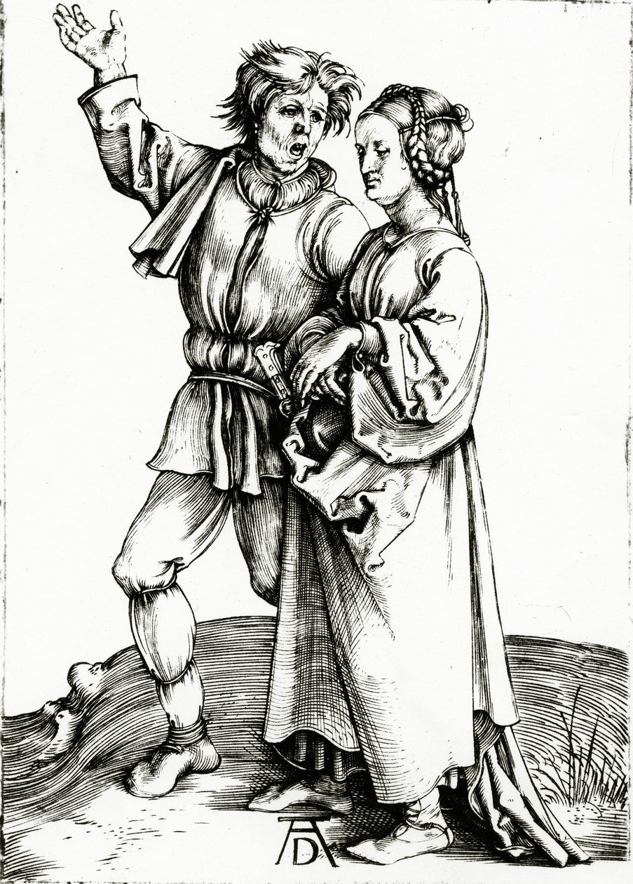 Een rustiek paar, gegraveerd door Johannes Wierix, ca. 1565 (gravure) door Albrecht (after) Durer or Duerer