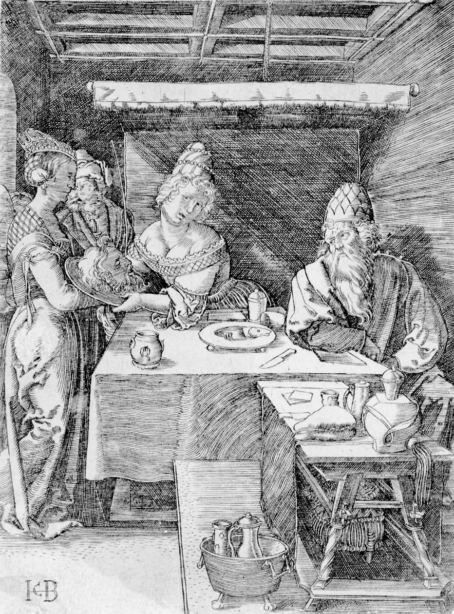 Salome presenteert het hoofd van de Doper aan Herodias, gegraveerd door Jacob Binck (gravure) door Albrecht (after) Durer or Duerer