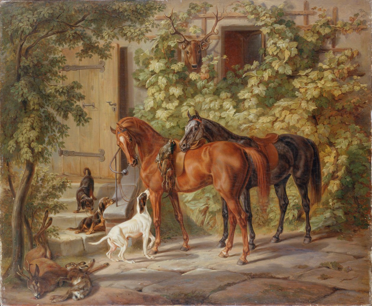Paarden bij de Veranda, 1843 door Albrecht Adam