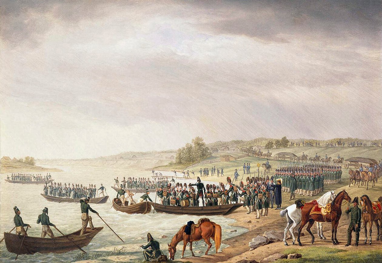 Italiaans korps van Eugene de Beauharnais steekt de Niemen over op 30 juni 1812, 1815 door Albrecht Adam