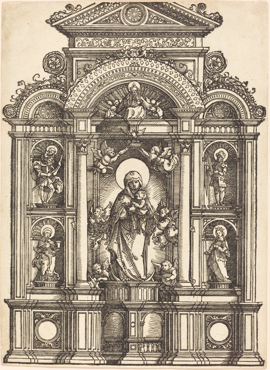 Altaar met de Maagd en Kind en de heiligen Christoffel, Barbara, George en Catharina door Albrecht Altdorfer