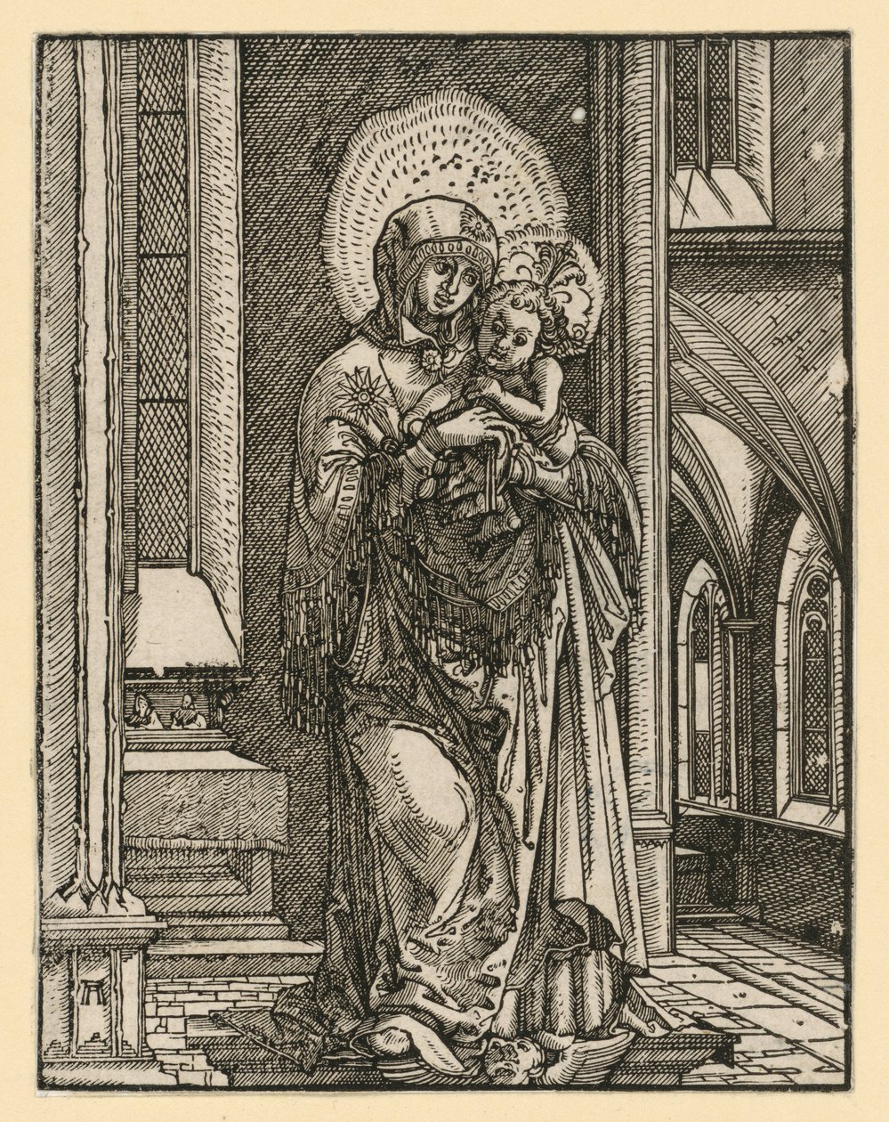 De „schone Maria van Regensburg“ in de kerk door Albrecht Altdorfer