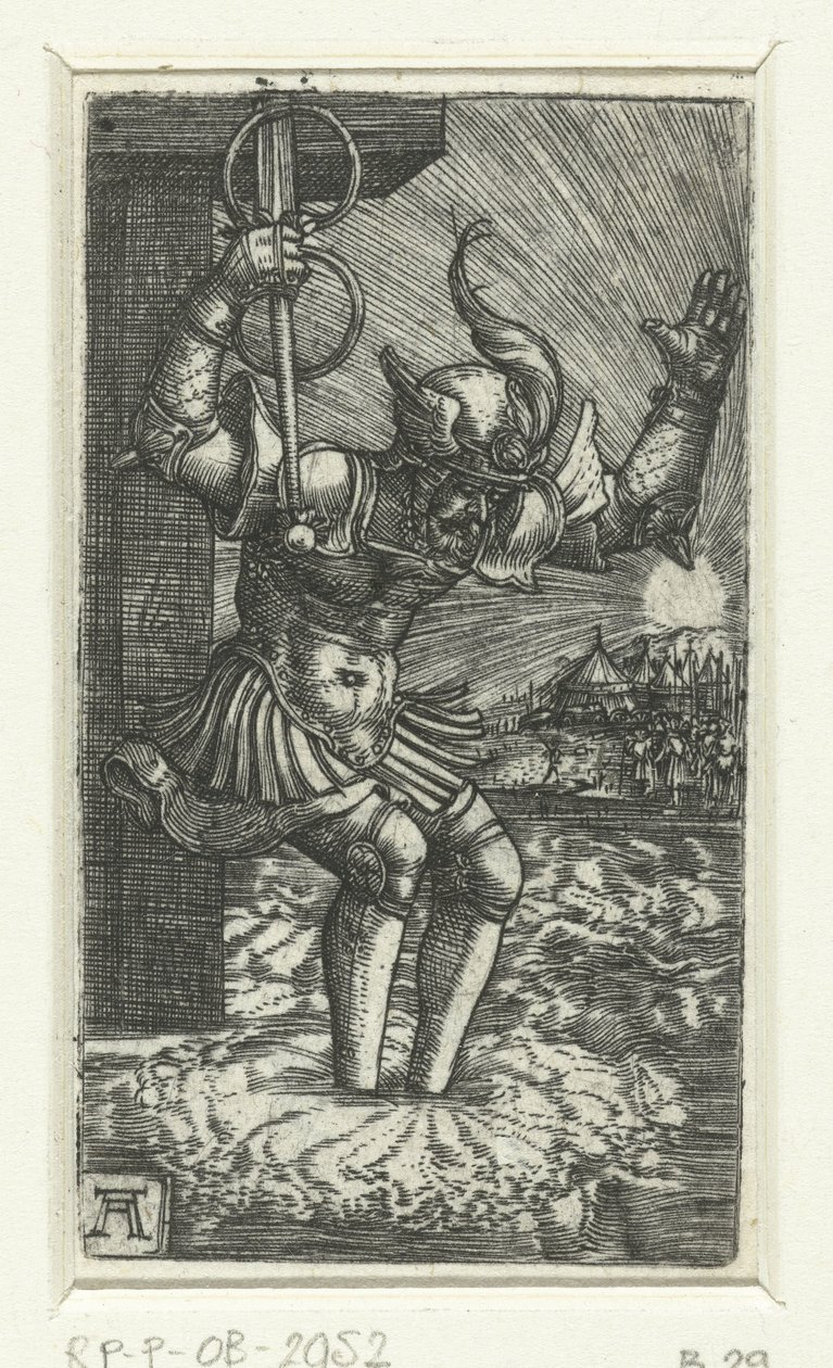 Horatius Cocles springt in de Tiber door Albrecht Altdorfer