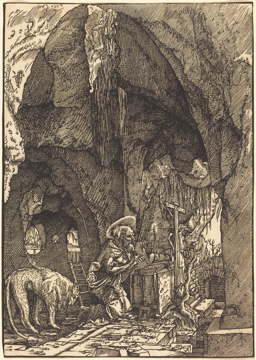 De heilige Hiëronymus in een grot door Albrecht Altdorfer