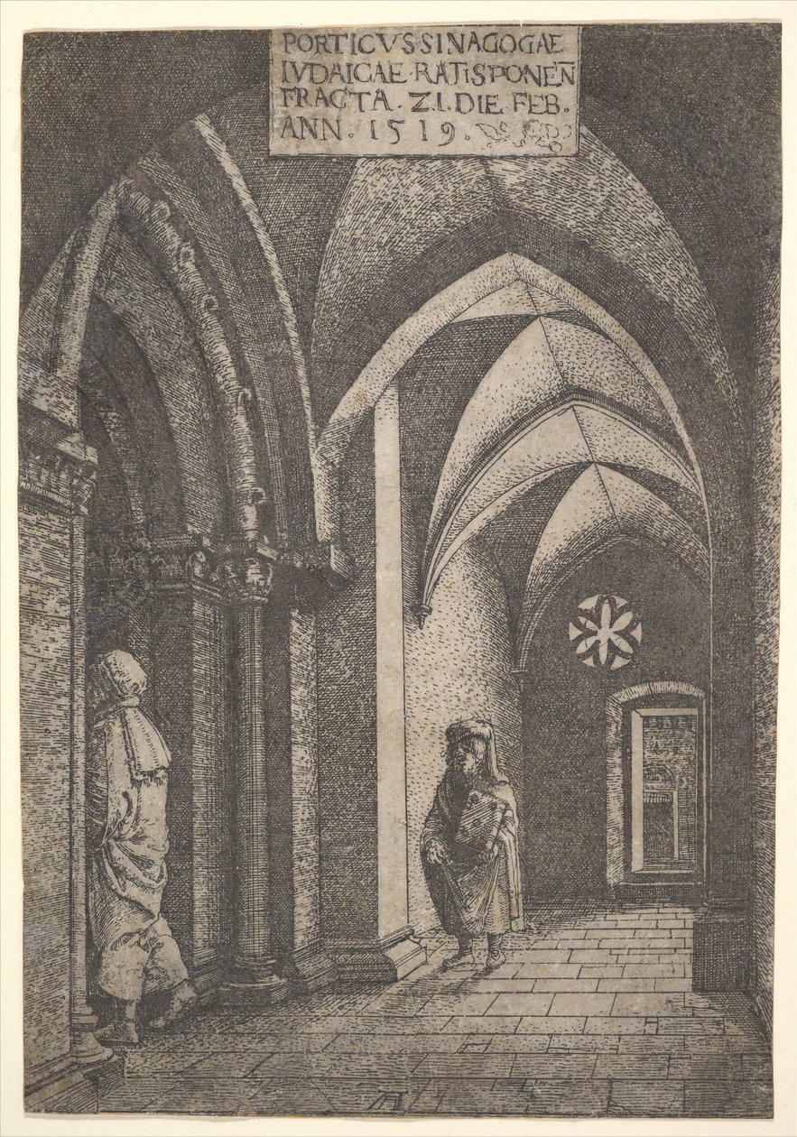 De ingangshal van de synagoge van Regensburg, 1519 door Albrecht Altdorfer