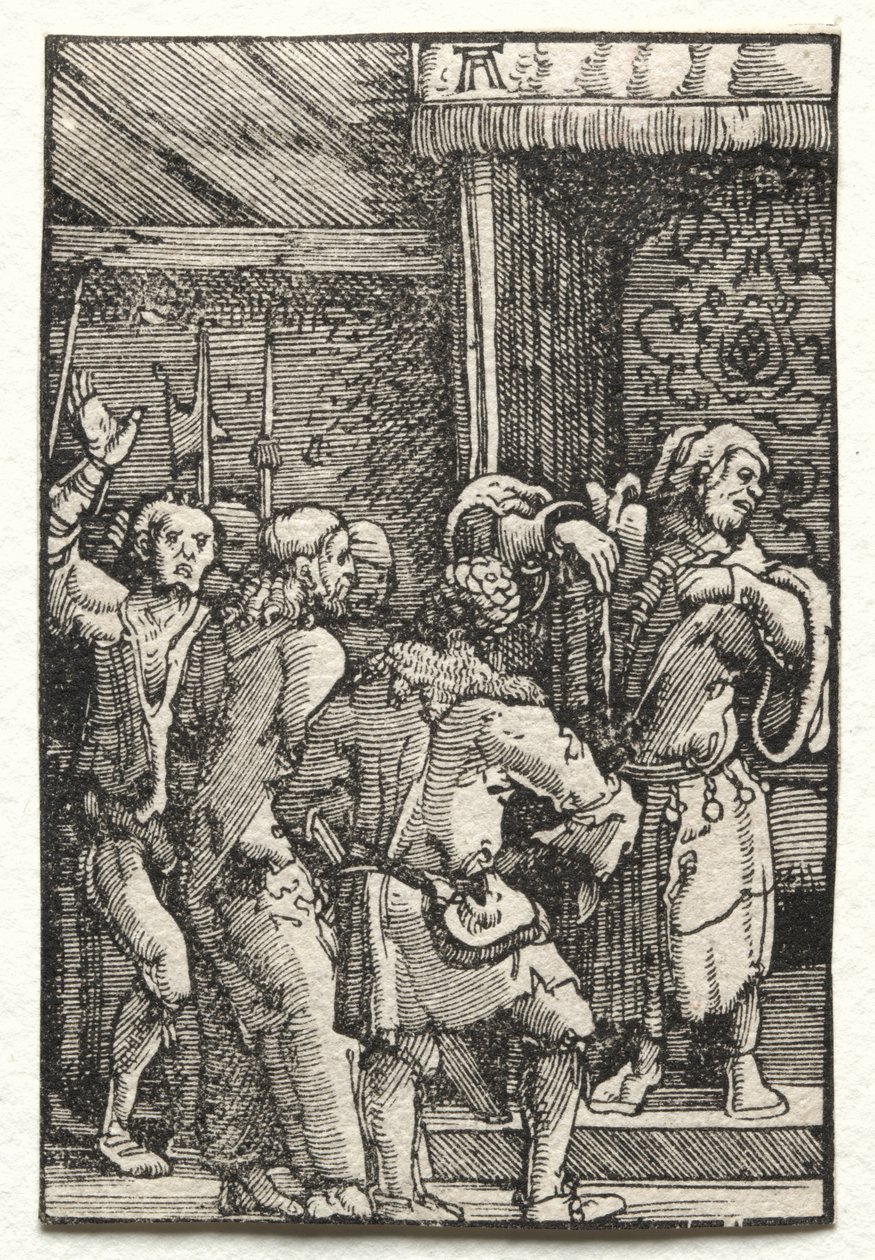 De val en verlossing van de mens: Christus voor Kajafas door Albrecht Altdorfer