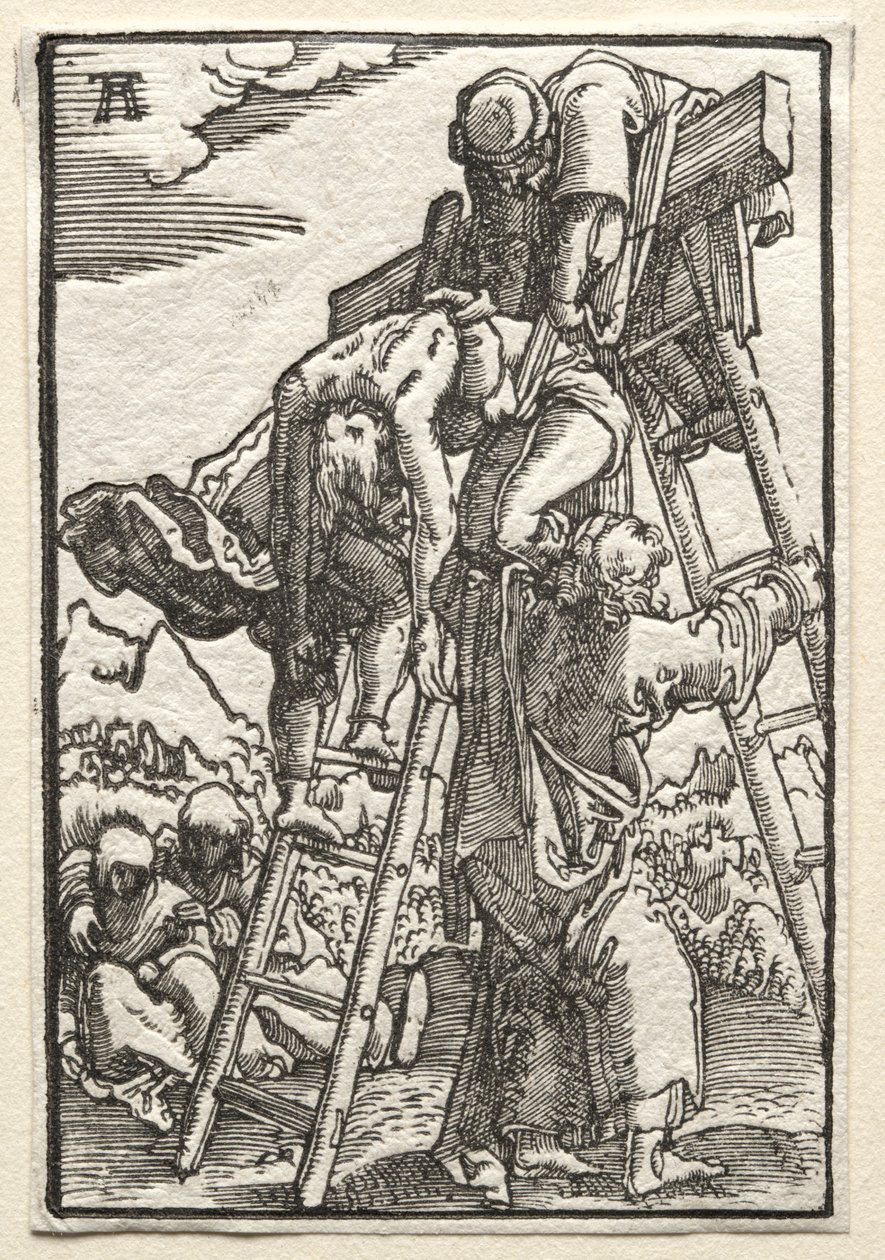 De Val en Verlossing van de Mens: Afdaling van het Kruis door Albrecht Altdorfer