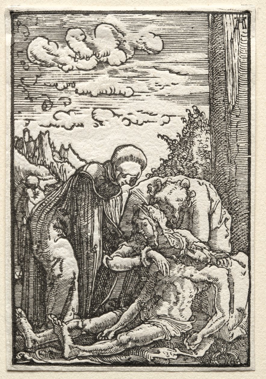 De val en verlossing van de mens: De klaagzang onder het kruis, ca. 1515 door Albrecht Altdorfer