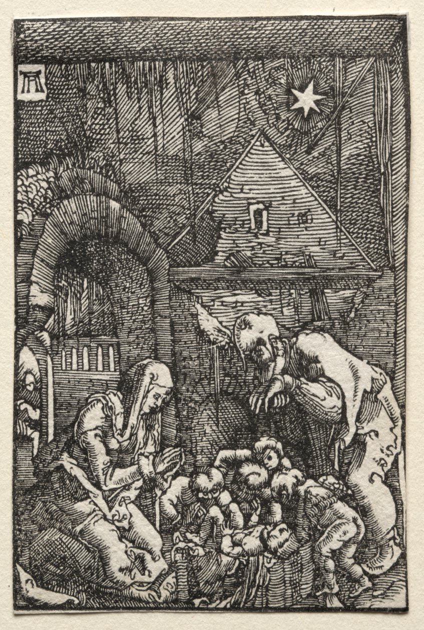 De val en verlossing van de mens: De geboorte door Albrecht Altdorfer