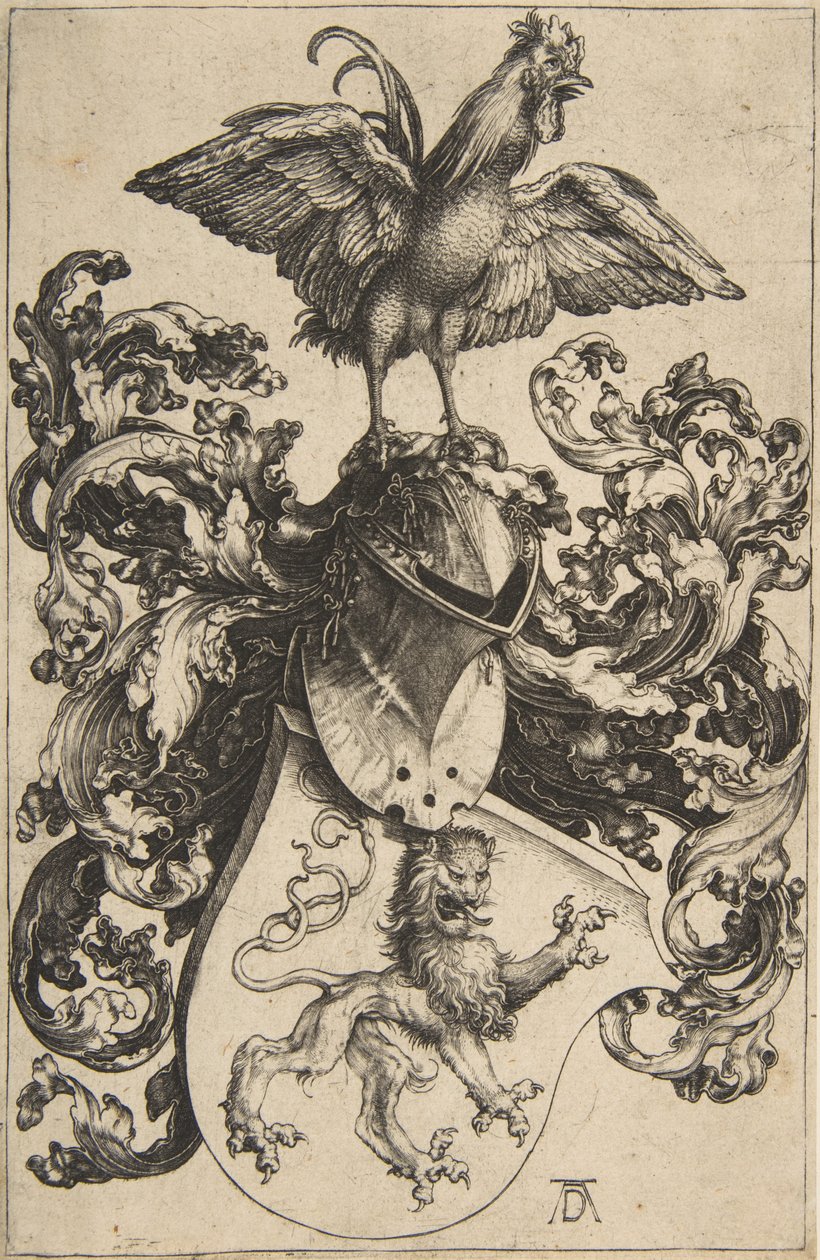 37 Wapenschild met leeuw en haan door Albrecht Dürer